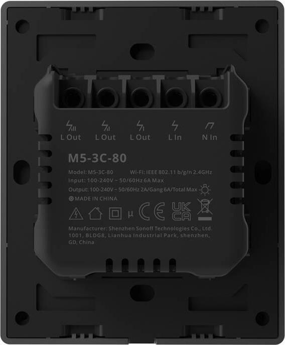 Image du produit Sonoff Smart 3-Channel Wi-Fi Wall Switch Black (M5-3C-80)