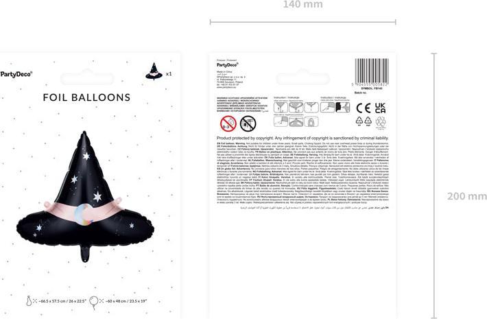 Actual product image Partydeco Witch Hat Foil Balloon Witches and Halloween Party (1 x)