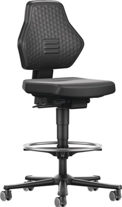 Bimos Siège de travail Air Flow Roulettes + repose-pieds Rembourrage en similicuir noir 610-890 mm