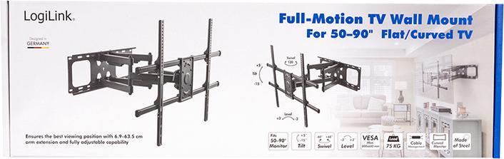Produktbild LogiLink Monitorhalterung neigbar schwenkbar 50–90 Zoll (127cm - 229cm) max 75 Kg max Versa 600 x 800 BP0152 (Wand, 90", 75 kg)