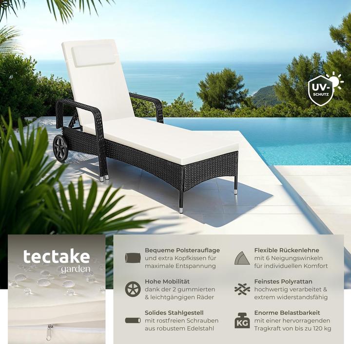 Produktbild tectake Sonnenliege Rattan mit Rollen (200 cm)