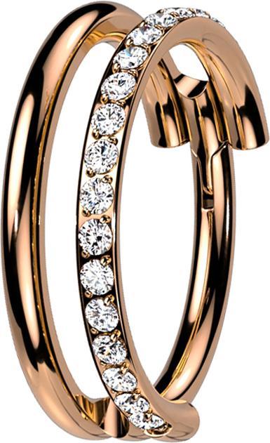 Produktbild Star Piercing Micro Segmentring klappbar rosegold zwei Ringe reihe Kristalle (Titan G23)