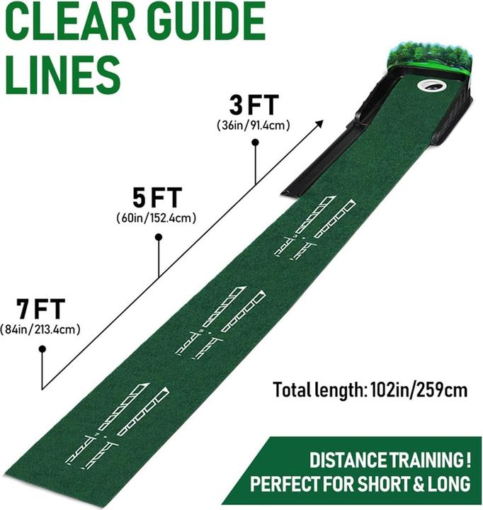 Immagine prodotto Huaen Golf Putting Matte mit Ballrücklauf – 259 cm Trainingsmatte