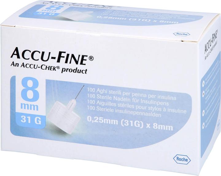Produktbild Roche ACCU-FINE Sterile Nadeln für Insulinpens 8 mm, 100 St KAN (Insulinspritze)