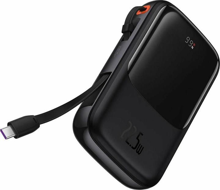 Immagine prodotto Baseus Powerbank Qpow Pro+ 10000mAh 22,5W con cavo USB-C integrato e display - nero (10000 mAh, 22.50 W, 37 Wh)