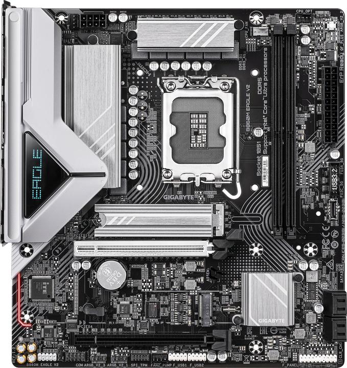 Produktbild Gigabyte B860M EAGLE V2 Mainboard – Intel Core Ultra Serie Prozessoren, 6+1+2 Phasen VRM, bis zu 9066 MHz DDR (LGA 1851, Intel B860, mATX)