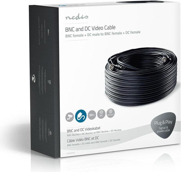 Produktbild Nedis CCTV-Sicherheitskabel BNC/DC 50.0 m rund PVC Schwarz Kartonverpackung (Antennenkabel)