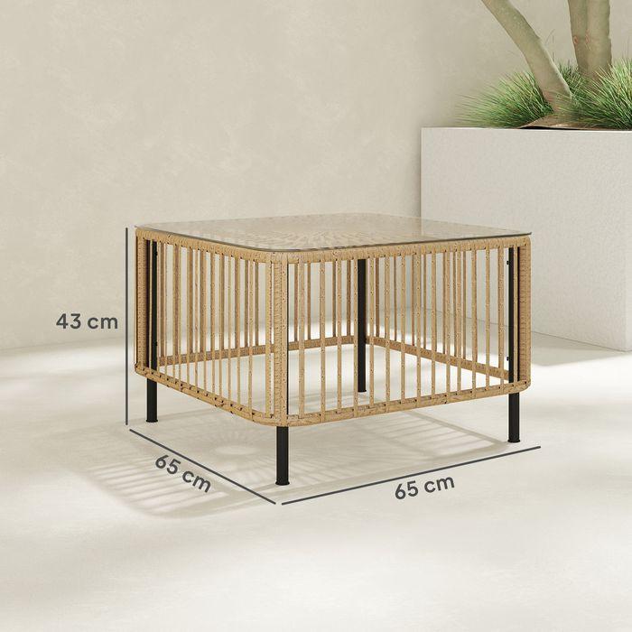 Produktbild Swisshandel24 Polyrattan Gartentisch, 65x65x43 cm, mit Glasplatte Naturholz