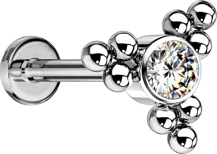 Star Piercing Micro Labret Innengewinde silber Kugeln Dreieck mit Kristall silber (ohne Messing, Titan G23)