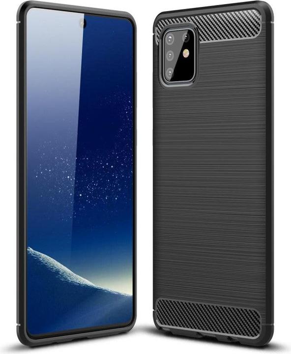 Productafbeelding Cover-Discount Galaxy Note 10 Lite - Metalen Carbon Look Rubber Hoesje Zwart (Samsung Galaxy Note 10 Lite)