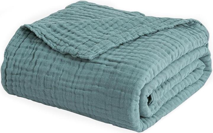 Milkii 6-lagige Musselin Decke, 180x140 cm - Azur (180 x 140 cm)