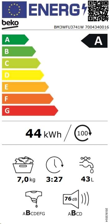 Energie-Label Beko BM3WFU3741W Waschmaschine 7 kg, 1400 U/min (7 kg)