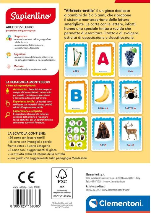 Etichetta energetica Clementoni Montessori Flashcards Alfabeto Tattile