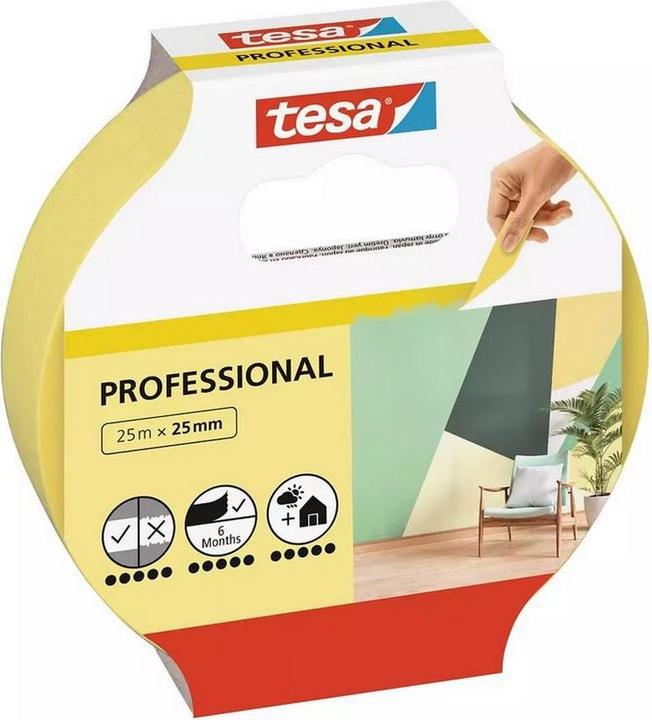 Produktbild tesa 3x Malerkrepp PROFESSIONAL, Malerband für besonders präzises Abkleben, Dreierpack (25 mm)