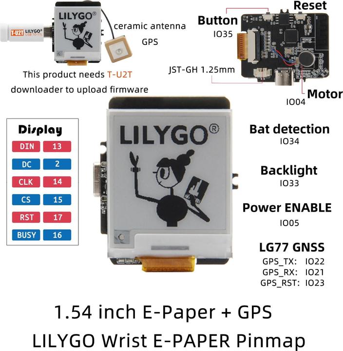 Produktbild Lilygo T-Wrist ESP32+GPS ePaper 1.54inch Display