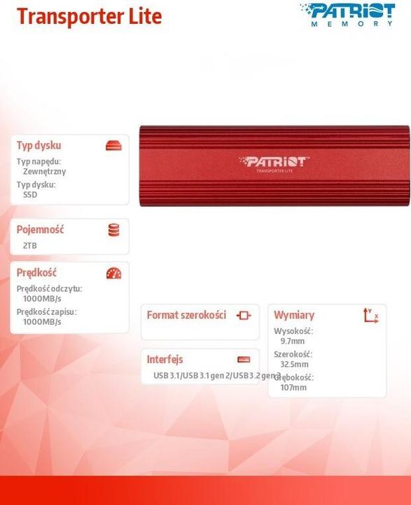 Produktbild Patriot SSD 2TB 1.0/1.0 Transporter Lite Portable USB rd PAT (2 TB)