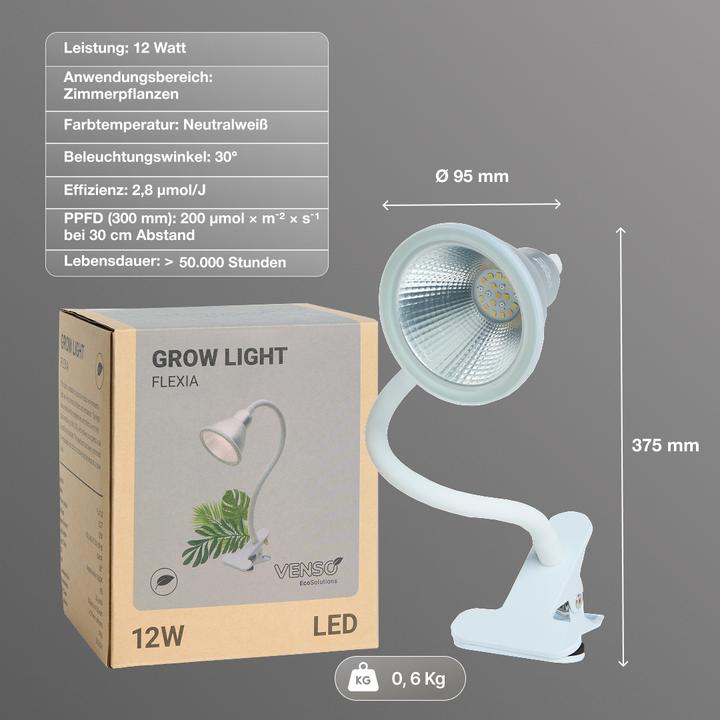 Produktbild Venso E27 Pflanzenlampe GrowLight "Flexia" 12W 60° (LED)