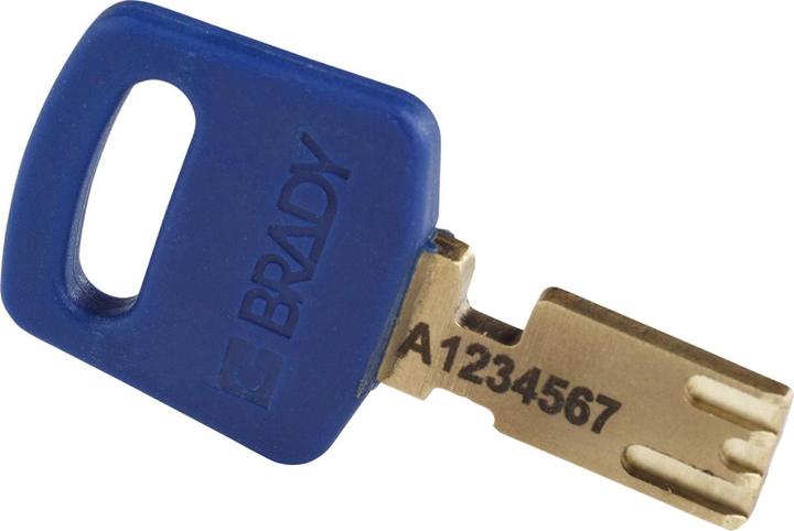 Actual product image Brady Safekey nylon safety lock with nylon shackle, blue, shackle height 38 mm, shackle diameter 6.4 mm