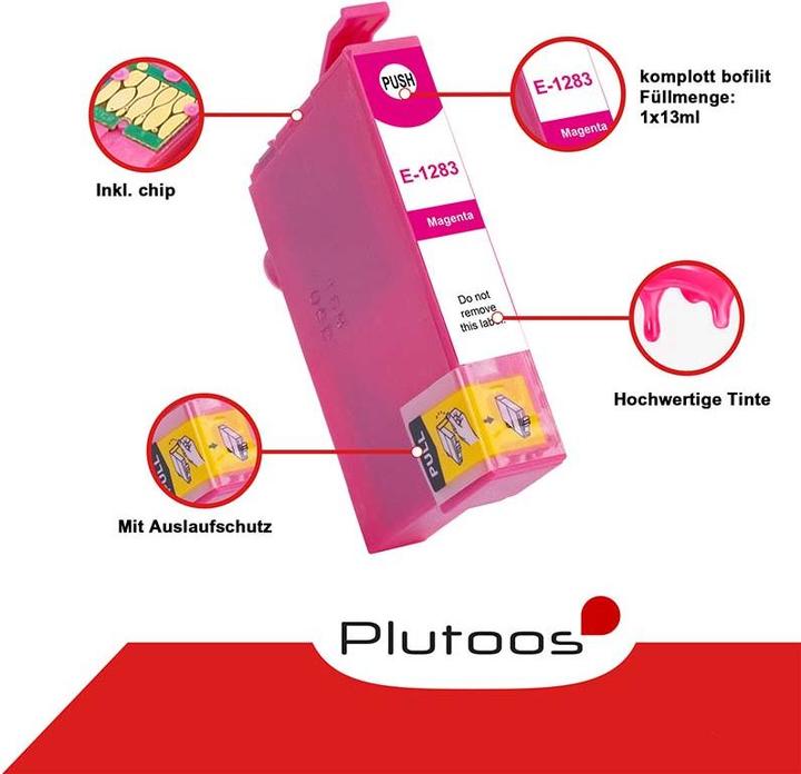 Produktbild Plutoos Epson T1281 T1282 T1283 T1284 Patrone XXL kompatibel, 4er Farbset (M, C, Y, BK)