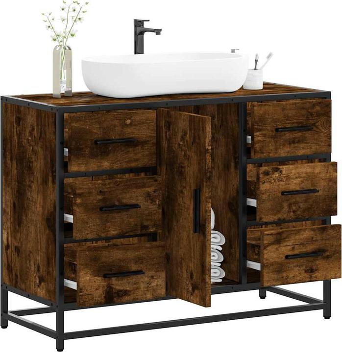 Image du produit VidaXL Meuble sous-vasque Chêne fumé 80x33x60 cm Bois composite (80 x 33 x 60 cm)