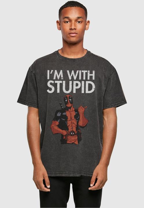 Actual product image Absolute Cult Deadpool - I Am With Stupid Acid Washed Oversize Tee - 115347 (L)