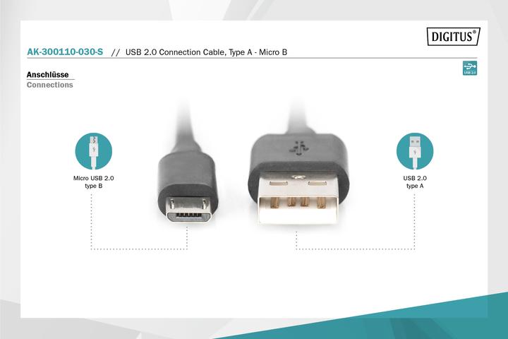 Produktbild Digitus USB 2.0 (3 m, USB 2.0, 2.50 W)