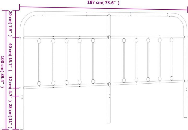 Image du produit VidaXL Kopfteil Metall Schwarz 180 cm, Farbe: Schwarz, Material (187 x 3 x 100 cm)