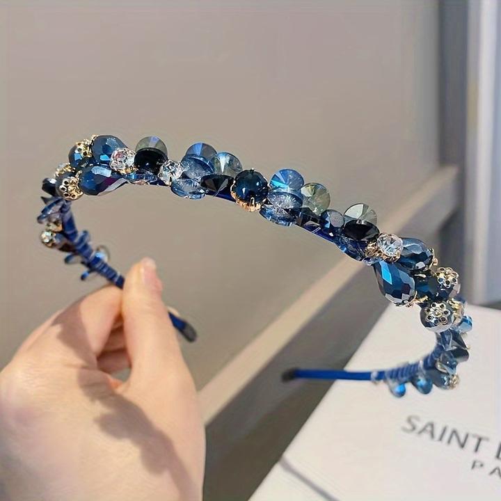 Actual product image Activity Board Vintage elegant zinc alloy headband with crystal accents, handmade sequins