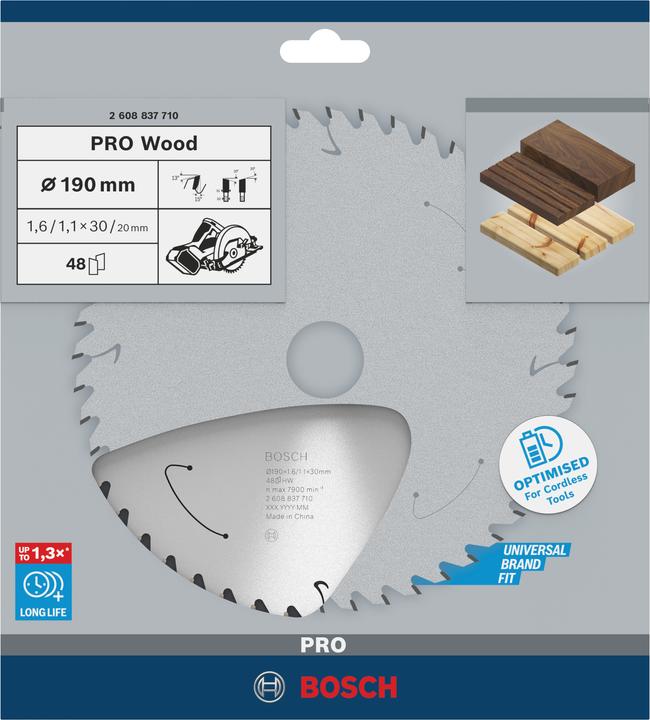 Productafbeelding Bosch Professional Zubehör Cirkelzaagblad Standaard voor hout, 190x1,6/1,1x30,48 tanden