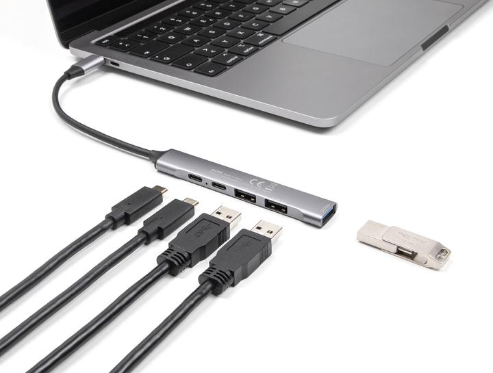 Produktbild Delock 4 Port Slim USB Type-C™ Hub mit 1 x USB 10 Gbps Typ-A + 2 x USB 2.0 Typ-A + 1 x USB 2.0 USB Type-C™ (USB-C, 4 Ports)