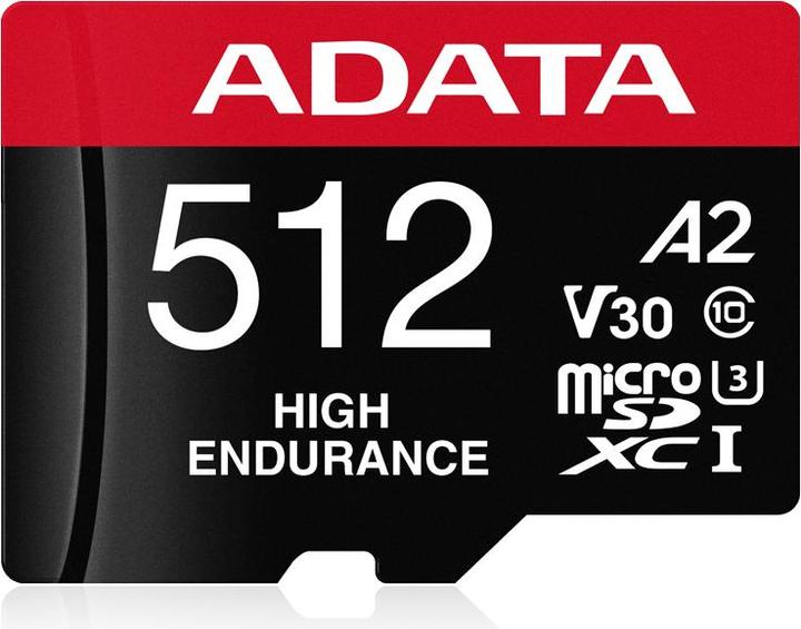 Actual product image Adata High Endurance 512 GB microSDXC (UHS-I U3, Class 10, V30, A2) (512 GB, microSDXC, U3, UHS-I)