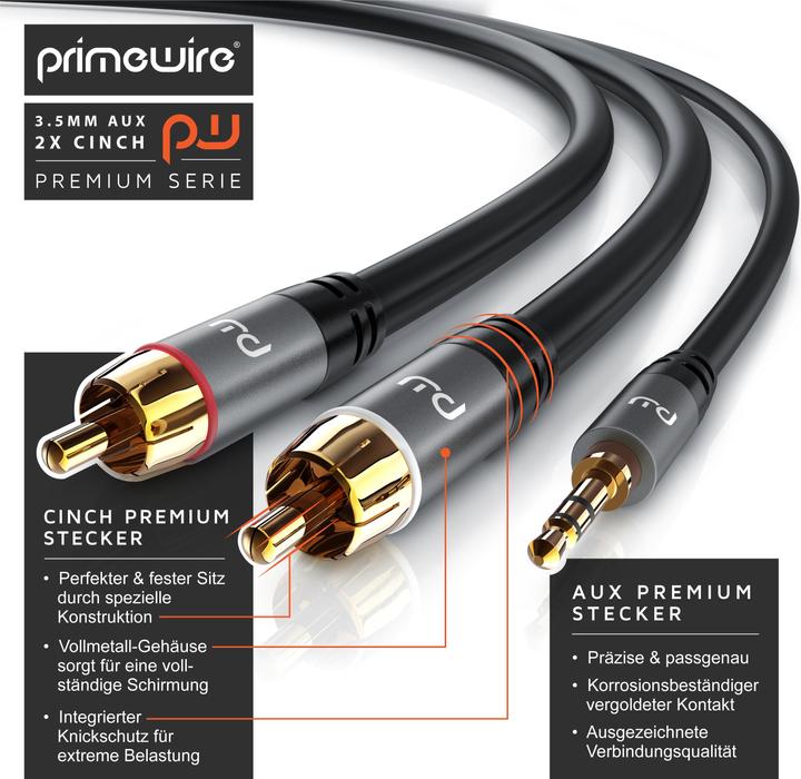 Actual product image Primewire Audio cable / 3.5mm jack to 2x RCA (7.50 m, 3.5mm jack (AUX), Cinch)