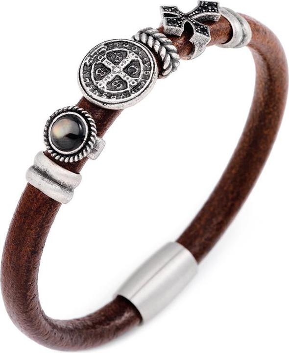Amen Steel Armband (20 cm, Edelstahl, Leder)