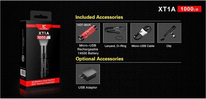 Actual product image Klarus XT1A 2018 flashlight (10.80 cm, 1000 lm)