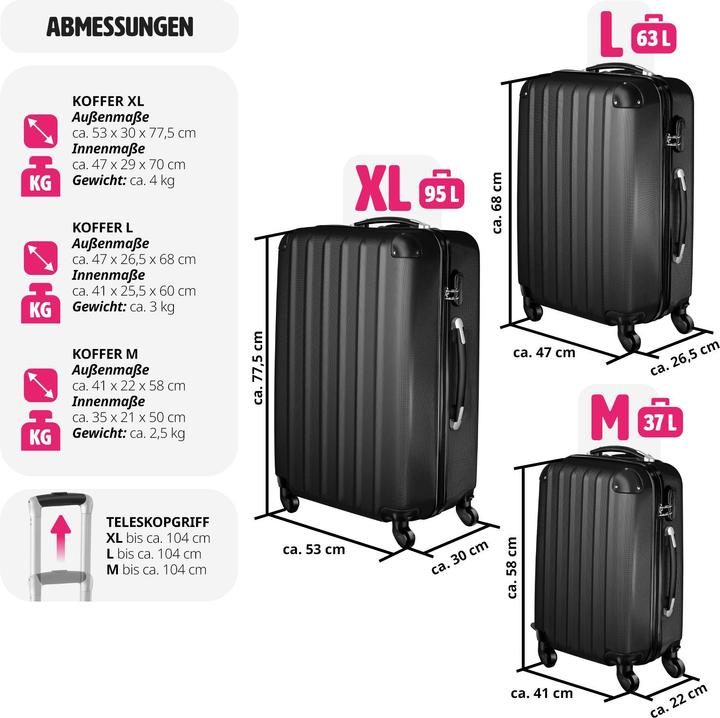 Actual product image tectake Hard case set (95 l, M (50 - 90l), L (90 - 115l))