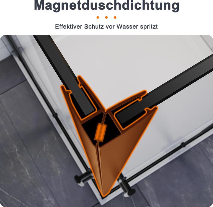 Produktbild SONNI Falttür, Duschabtrennung, Eckeinstieg, Duschkabine, 90 x 90 cm, schwarz, 6 mm, Glas, 180 Grad (100 cm, 90 cm, 195 cm)