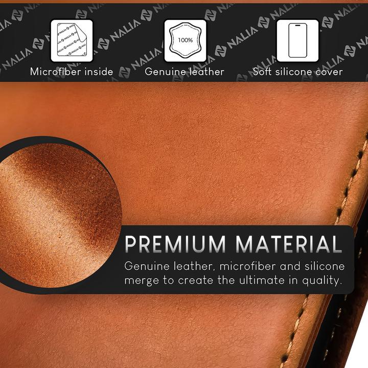 Image du produit Nalia Housse en cuir véritable avec fermeture magnétique (Apple iPhone 15 Plus)