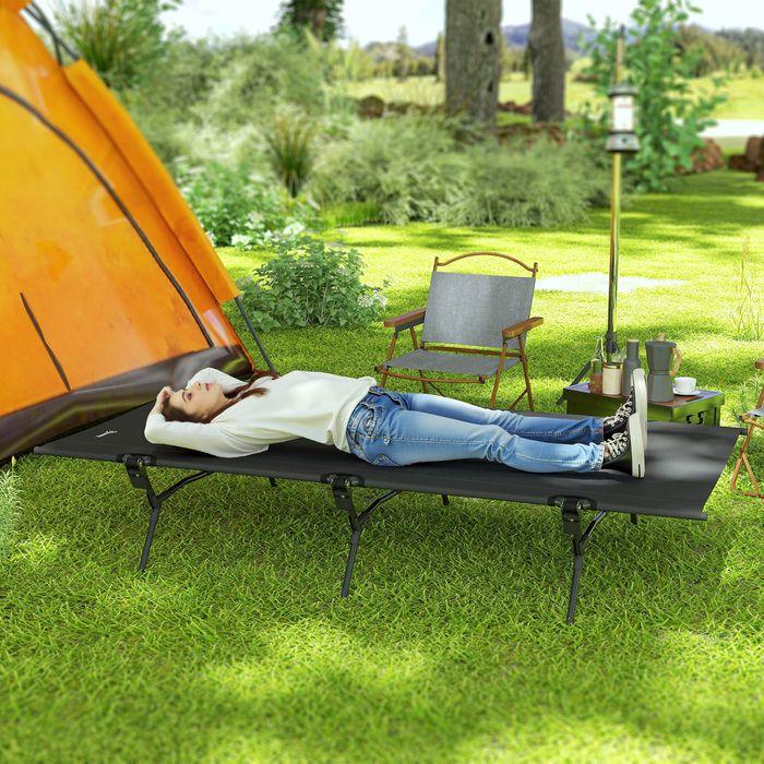 Swisshandel24 Feldbett faltbar Campingbett mit Tragetasche 200 x 100 x 36 cm Gästebett Schwarz