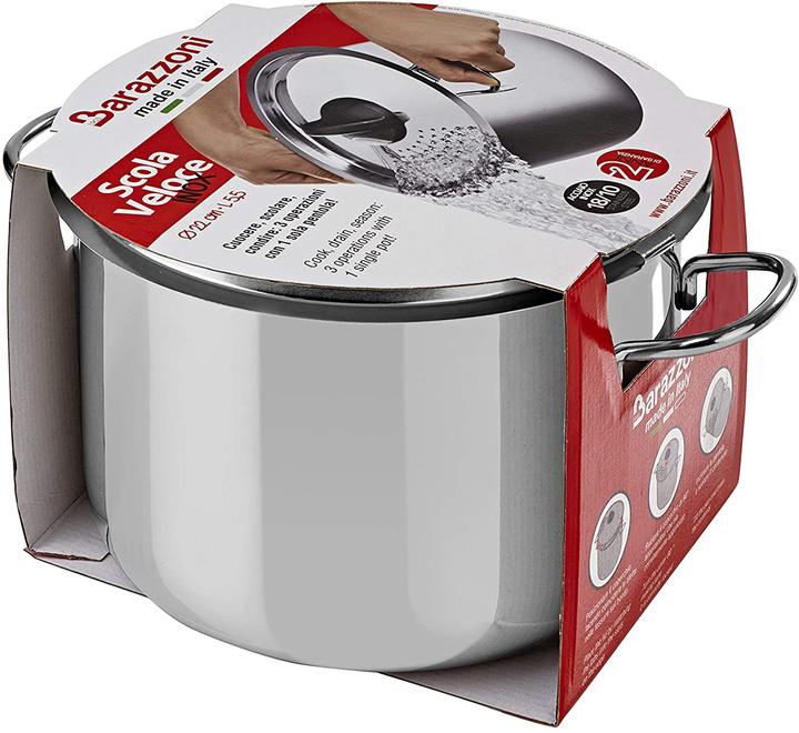 Image du produit Barazzoni Pot à spaghettis pour un égouttage facile (22 cm, Casserole, Acier inoxydable)