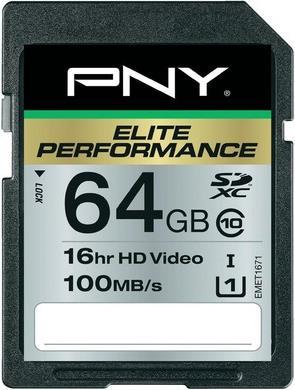 PNY Carte SDXC 64 Go, Classe 10, Elite Perf (64 Go, SDXC, U3, UHS-I)