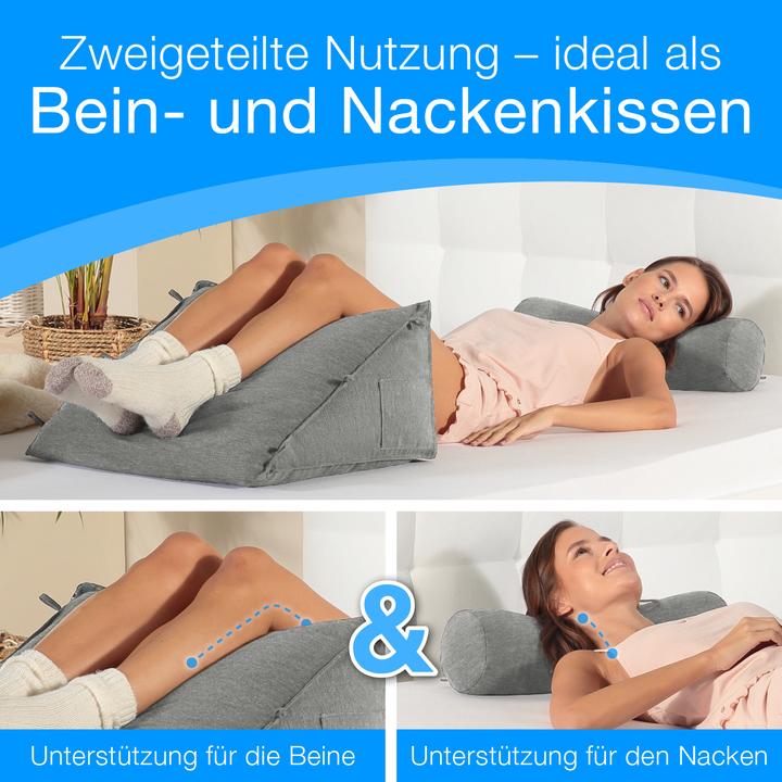 Produktbild Aktivshop Rückenkissen Bett/Sofa mit Abnehmbarer Nackenrolle und Seitentasche, Rückenstützkissen mit (55 x 50 x 30 cm)
