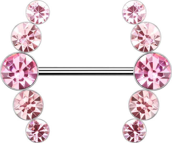 Star Piercing Barbell silber gebogen mit fünf Kristallen pink (Messing, Chirurgenstahl 316L)