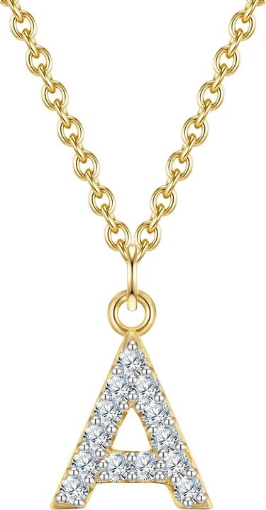 Immagine prodotto Glanzstücke München Catena da donna con lettera A in argento sterling e zirconi in oro giallo da 45,0 cm + 5,0 cm di (Argento, 40 - 45 cm)