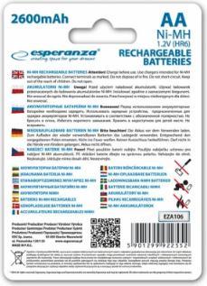 Produktbild Esperanza EZA106 Industrieakku Nickel-Metallhydrid (NiMH) (4 Stk., AA, 2600 mAh)