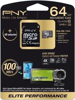 Image du produit PNY Carte microSDXC 64 Go,, UHS-I Elite-Perf (64 Go, microSDXC, U3, UHS-I)