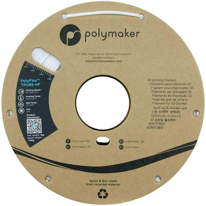 Image du produit Polymaker PolyFlex TPU95-HF V2 - Blanc - 2.85mm (TPU, 2.85 mm, 1000 g, Blanc)