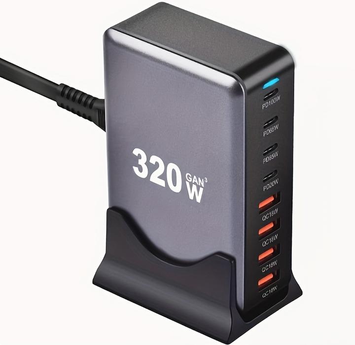 Image du produit PhoneLook Station de charge rapide 320W Hub GaN III USB-C 8 ports pour ordinateurs/tablettes/téléphone avec pr (320 W)