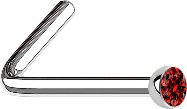 Star Piercing Nasenstecker gewinkelt silber mit Kristall rot (Chirurgenstahl 316L, ohne Messing)