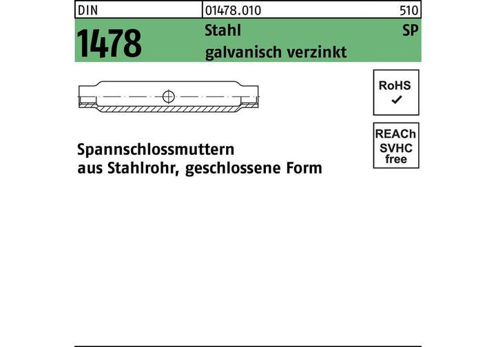 Image du produit Écrou de tendeur DIN 1478 fermé SP M 16 Acier 3.6 électro-galvanisé