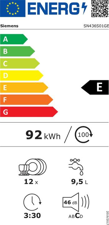 Label énergétique Siemens Sn436s01ge